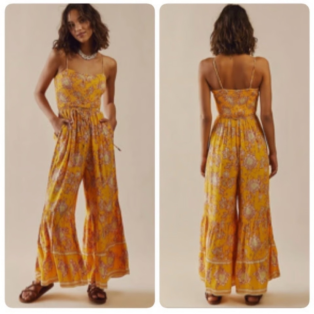 Free People Yellow Floral Jumpsuit